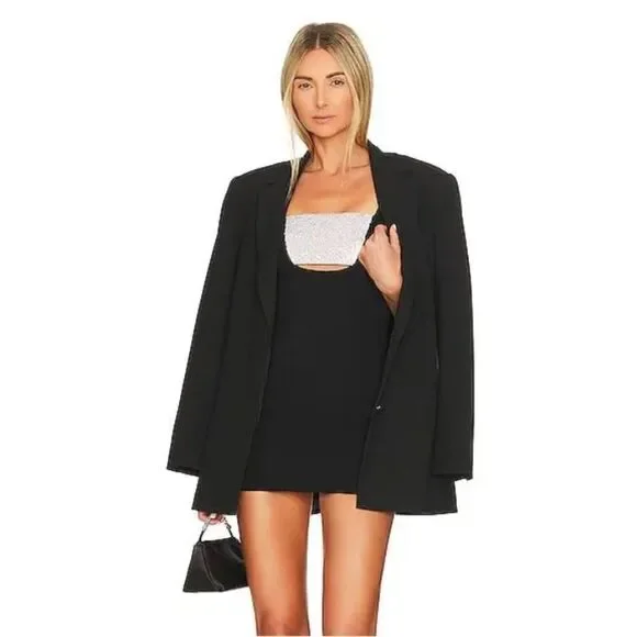 NWT Superdown Dawn Mini Dress Black rhinestone panel cut out Revolve S - Picture 5 of 12